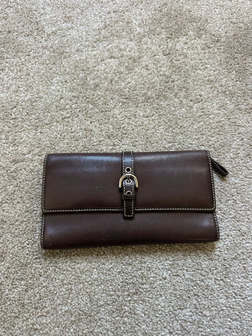 Coach Vintage y2k Silver Buckle Trifold Brown Leather Wallet